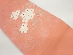 絽花葉模様刺繍名古屋帯